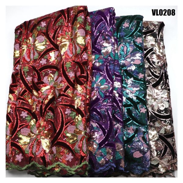 2021 the latest net lace with velvet mulit-color embroidery lace fabric with sequins