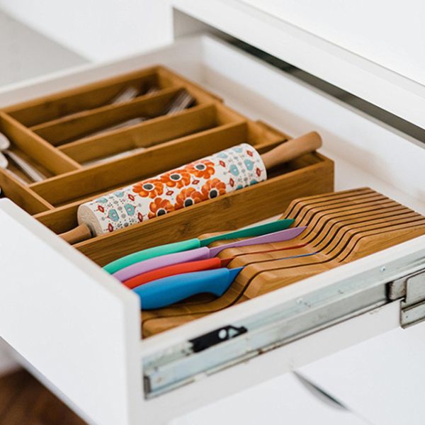 Устойчивый 15 слот Бамбуковый нож держатель для в ящике Кухонные принадлежности 43X13.3X5cm