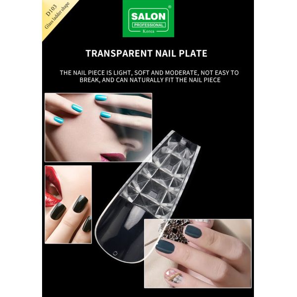 Long Ladder Shape Full Cover False Nails Clear Acrylic Nail Tips Medium Press on Nails for Nail Extension
