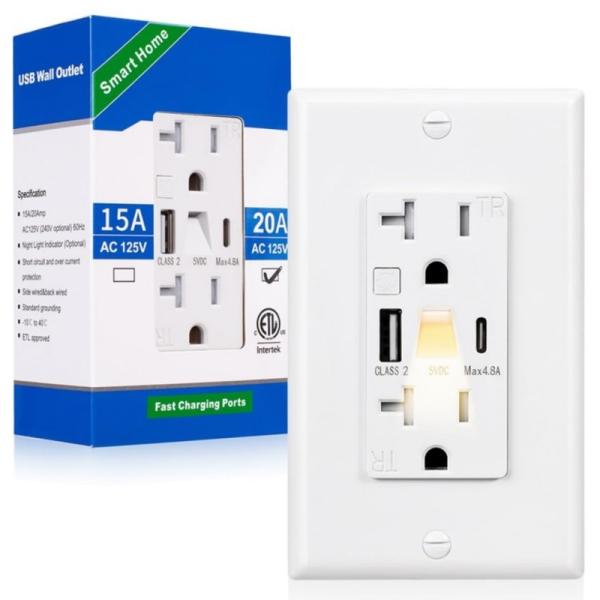 5V 4.8A Wall Mounted Outlets Tamper Resistant Night Light Electrical Outlet
