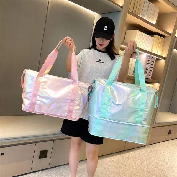 Beach Bag 26L Large Iridescent Waterproof Beach Tote Bag For Women With Zipper & Phone Pouch Sand/Tip-Proof Crossbody