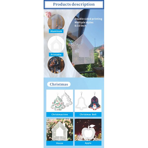 ZELOYAUT Wholesale Sublimation Blanks Aluminium Sublimation House Wind Spinners 3/8/10 Inch Metal Crafts Outdoor Ornaments Gifts
