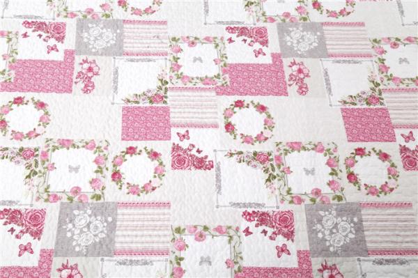 White And Pink Printed Quilt Set 100 Percents Cotton For Household Bedroom