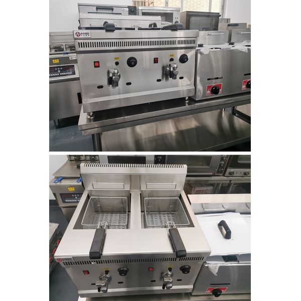 Alta productividad 38KG Fritadora de doble cilindro para pollo frito y papas fritas