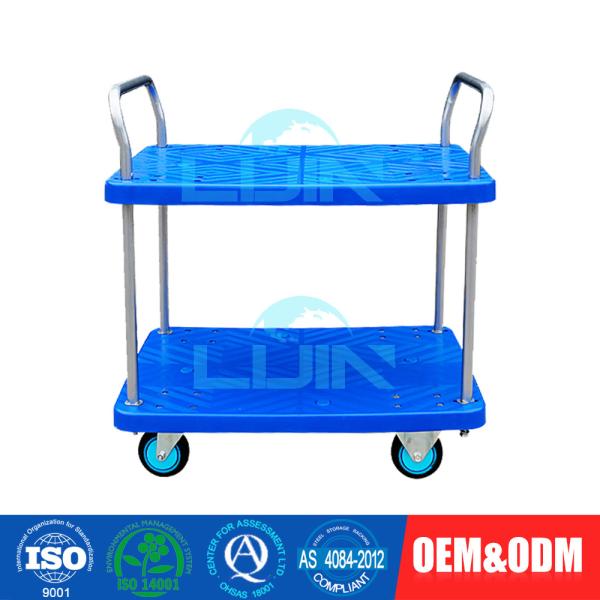 Two Layer Light Duty Moving Platform Hand Pulled Trolley with 4 Wheels