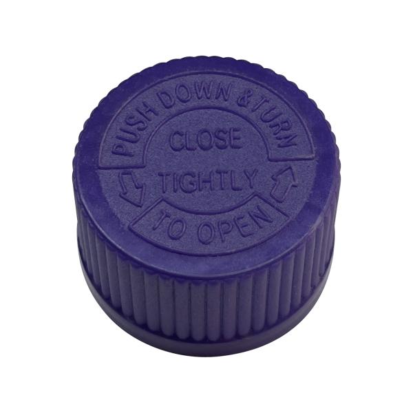 28/410 Purple Plastic Striped Child Resistant Cap Anti Slip Press And Turn Cap