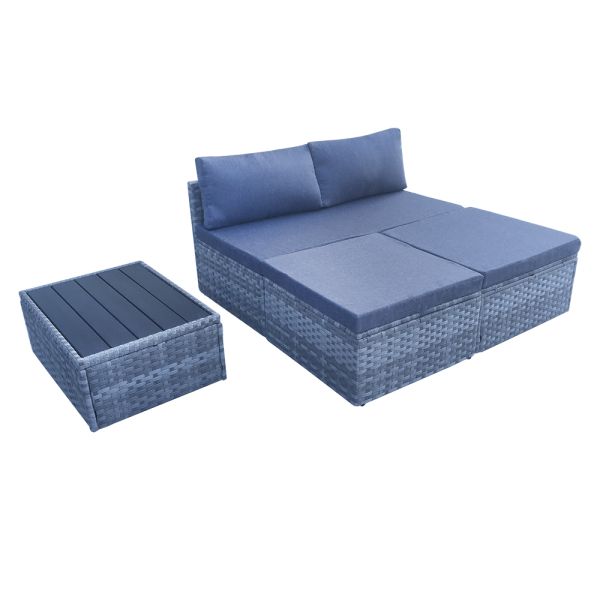 Wholesale Factory Delivery Made in China Outdoor Furniture Rattan Multi Function Sofa Set Wicker Chaise Lounge With Coffee Table