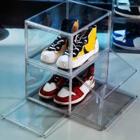 Boîtes à chaussures acryliques empilables d'espace libre magnétique de fermeture pour des espadrilles