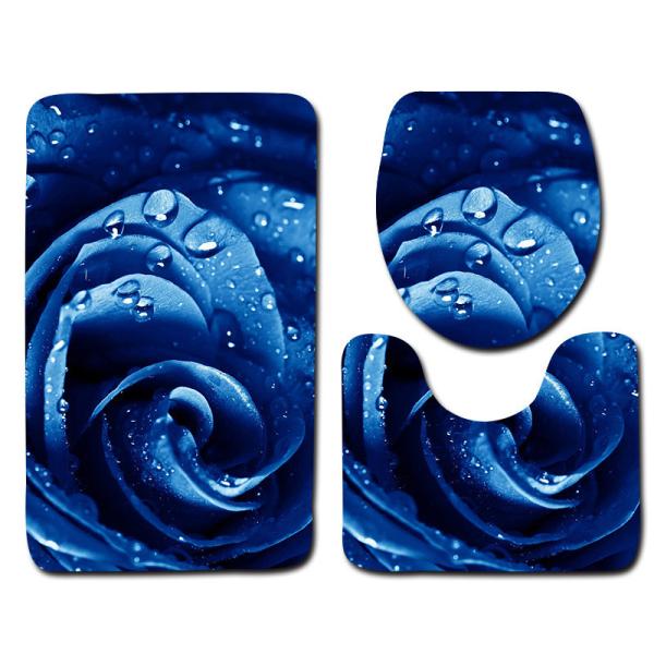 Rose Pattern Toilet Mat Set Polyester Fiber Toilet Lid Cover Set