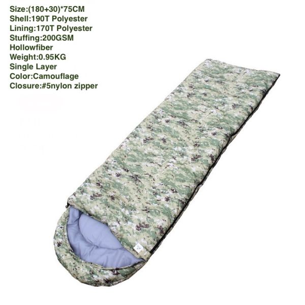 Водонепроницаемая 200GSM Полая волокна горные спальные мешки камуфляжный конверт дизайн