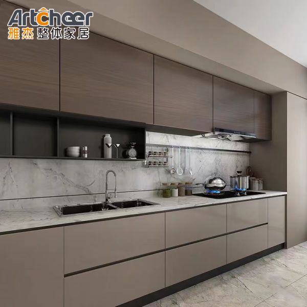 Customized Modern Kitchen Cabinet in Turkey with PVC Membrane Door Panel and Plywood Carcase