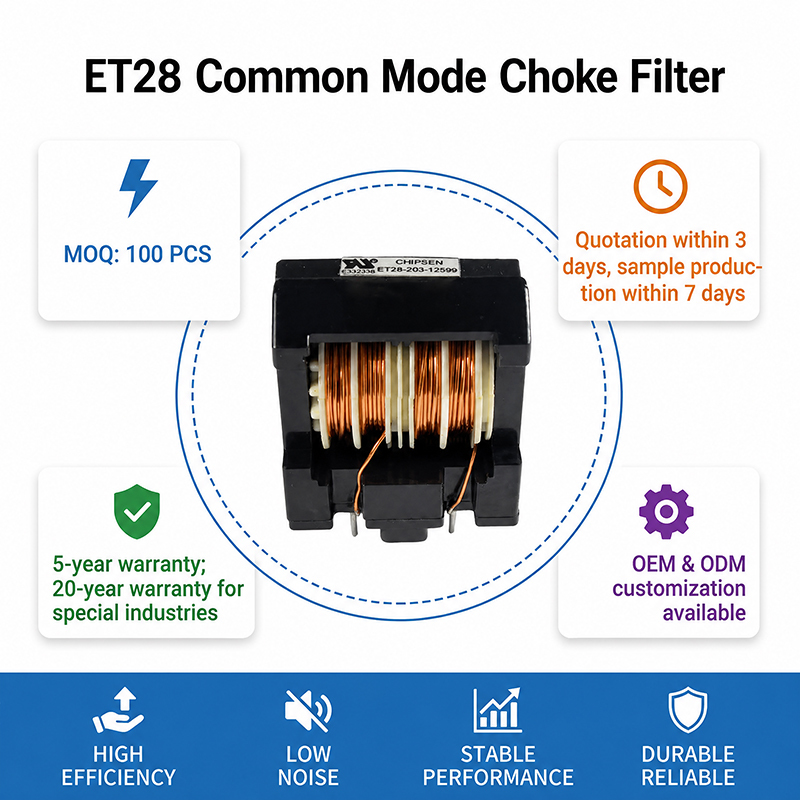 Industrial 250V Common Mode Choke ET28 3A 10mH EMI Power Filter