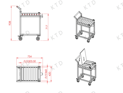 Industrial Vertical Transport Trolley Aluminum Tube L RACK Transporter Trolley