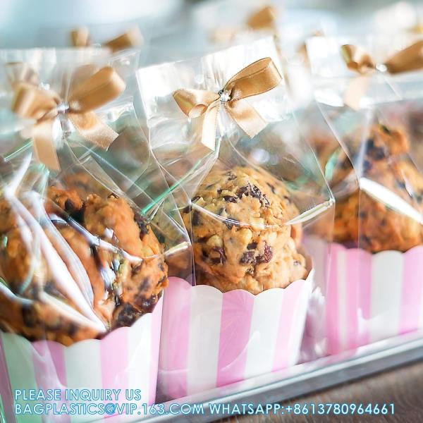 Flat Bottom Cellophane Bags, 4x4x9 Inches Gusseted Cellophane Bags With Paper Insert,100 Pieces
