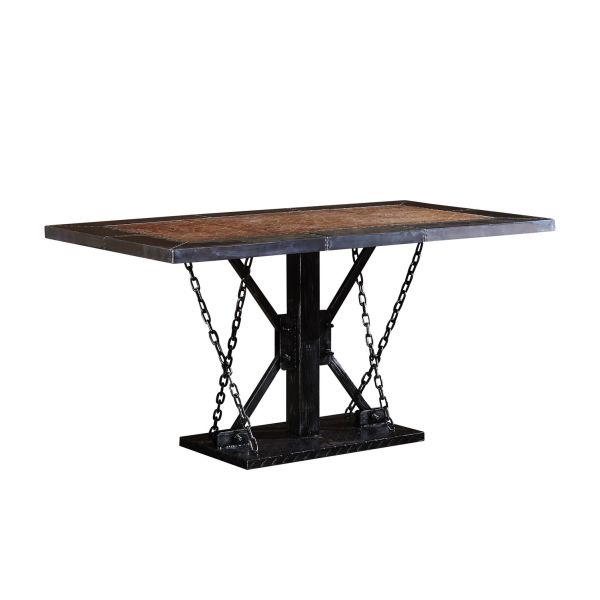 Vintage Dining Room Tables Top Genuine Leather 1.45M Length Metal Table Leg