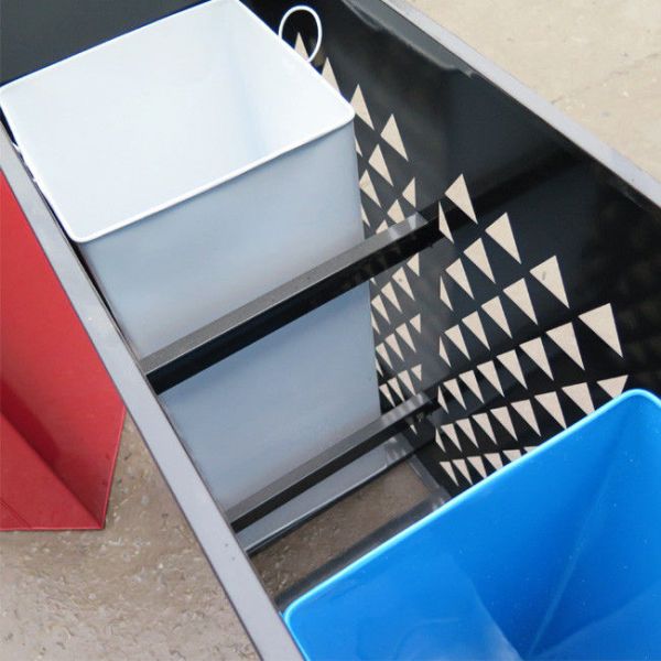 Three Compartments 350mm Width 35L Steel Outdoor Trash Can