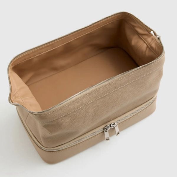 Women Travel Leather Cosmetic Cases Large Capacity Dual Compartment Water Resistant