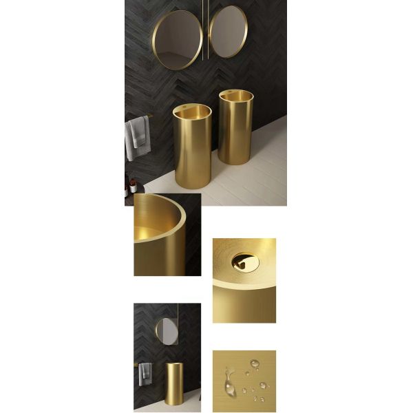 Brushed Finish Pedestal Bathroom Sink , Freestanding Wash Basin SUS304 Material