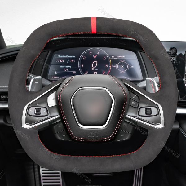 Hand Stitching Soft Suede Steering Wheel Cover for Chevrolet Corvette C8 2020 2021 2022 2023