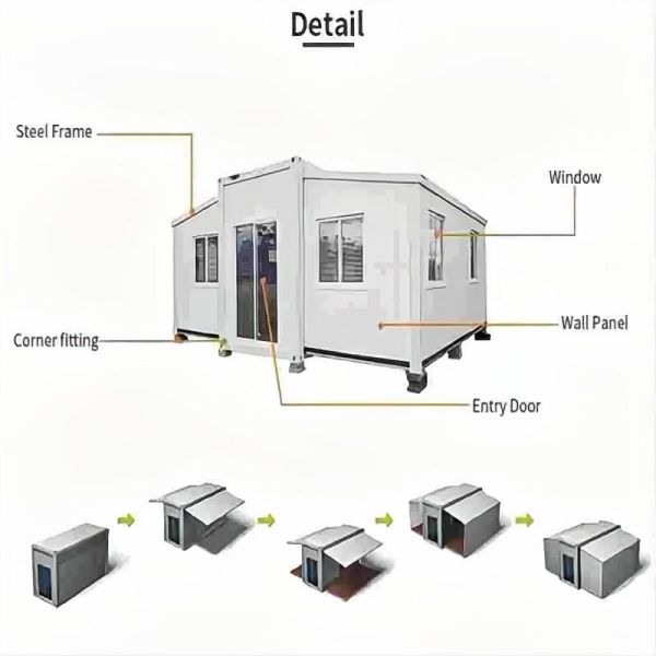 Modern Design Prefabricated House Villa for Holiday 2 Bedrooms Expandable Container