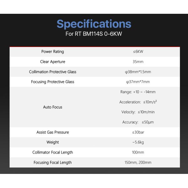 Auto Focus 6KW Laser Spare Parts Cutting Head Raytools BM114 For Fiber Machine