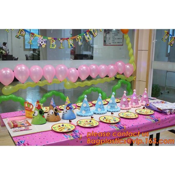 cartoon theme party for kids happy birthday party tableware, Festival Pink Tablecover Supply,Transparent Rectangle Kitch