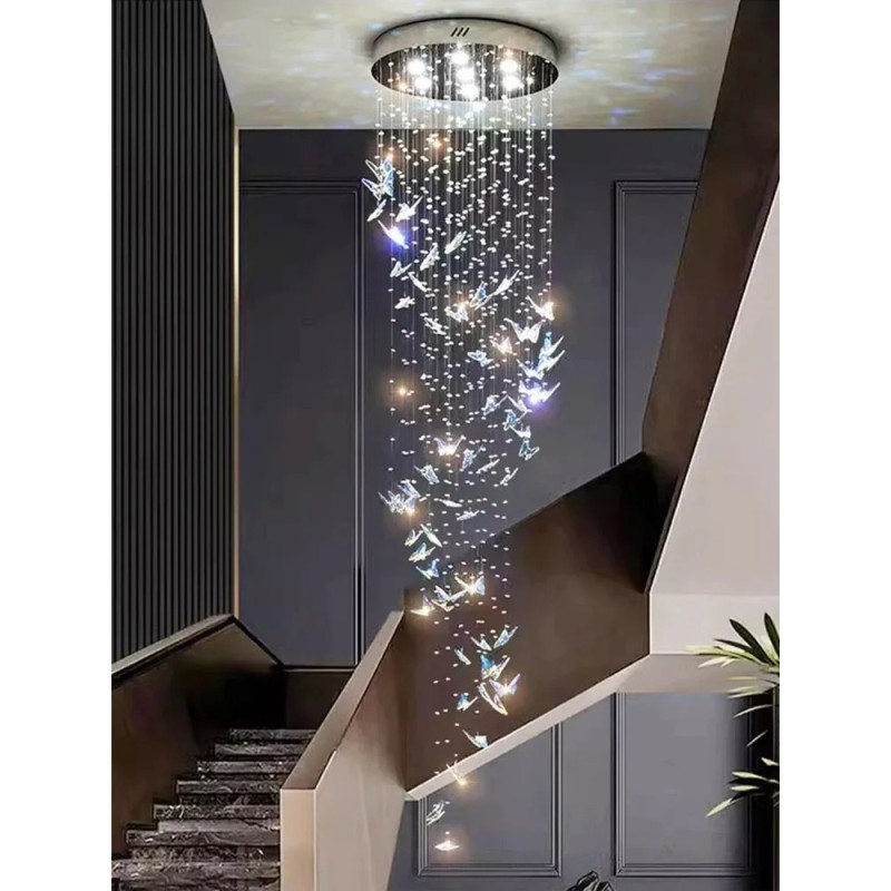 Butterfly Crystal Chandelier Living Room Crystal Staircase Pendant Light Indoor Large LED Lights(WH-NC-165)