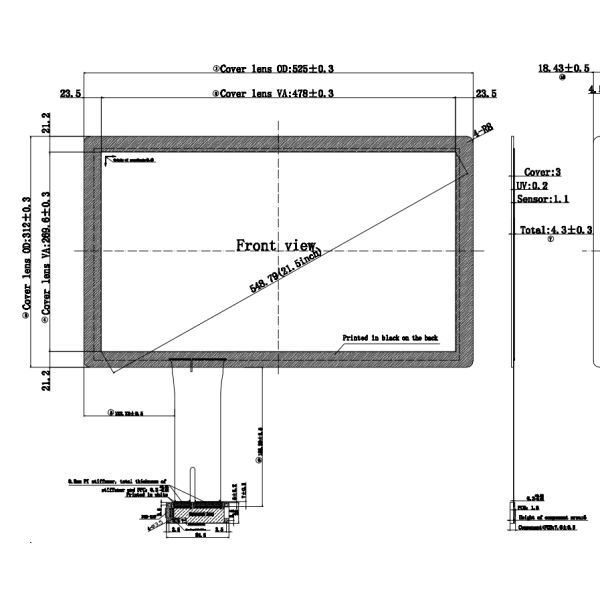 21.5 Inch Projected Capacitive Touch Panel with 5 Pins 35000K Touch Times Provide bonding complete machine or module