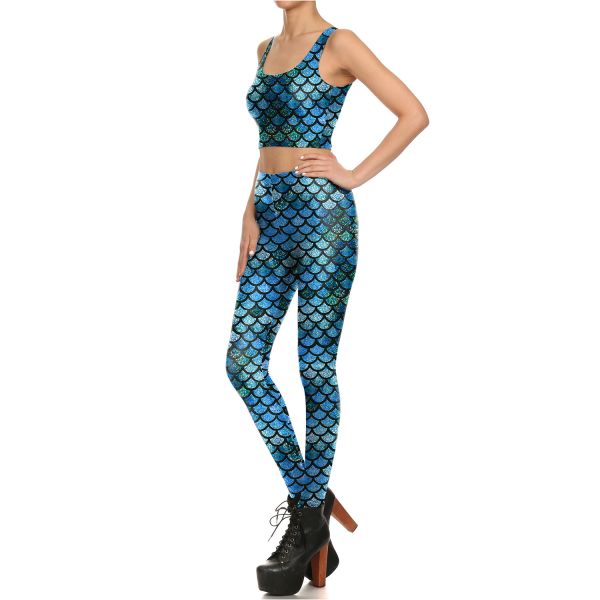 Stretchy Mermaid Swim Leggings , Womens Mermaid Leggings Ankle Length