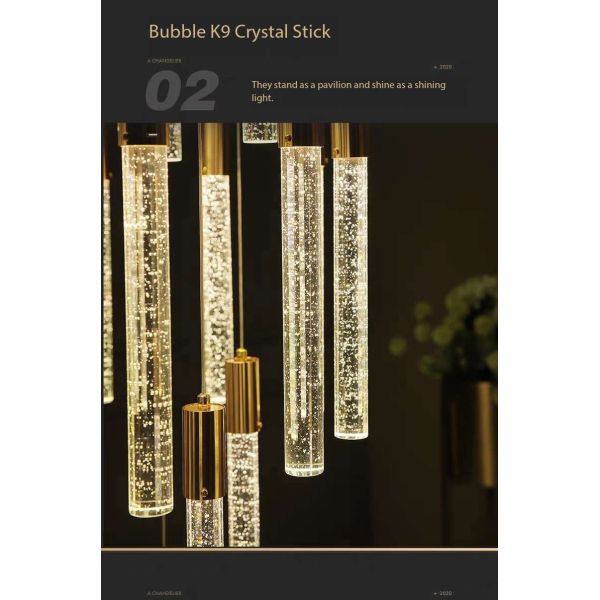 Lumière pendant d'escalier de luxe moderne intérieur de l' hôtel or / noir Crystal Stick Design