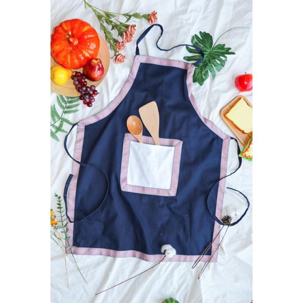 Blue Ethnic Style Kitchen Cooking Apron , Womens Cooking Apron With White Pocket