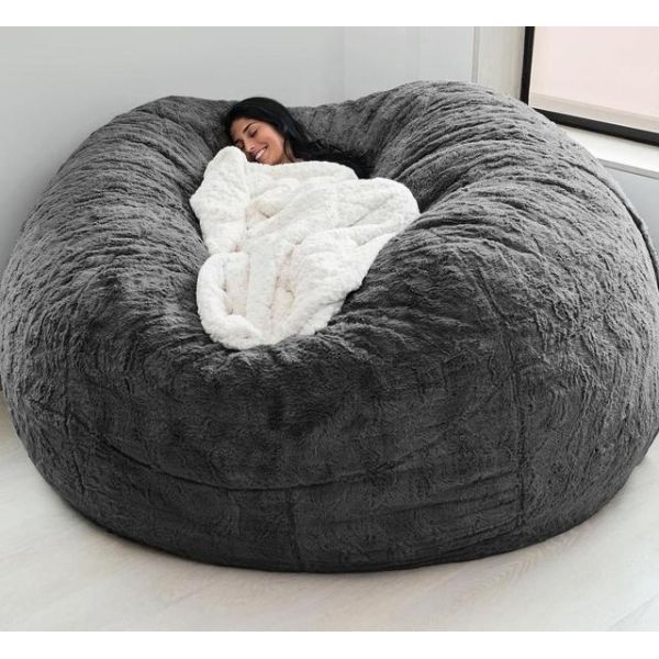 Outdoor 7Ft Giant Bean Bag Lounge Chair Soft Faux Fur Fabric EPS Fill
