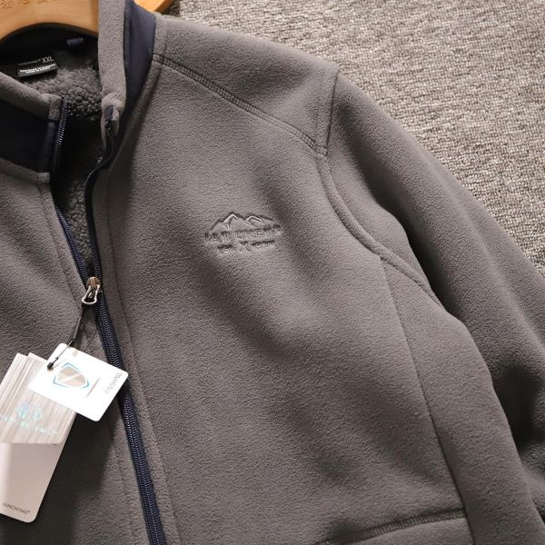 Embroidered polar fleece Unisex thickened warm stand collar men's jacket coat knitted