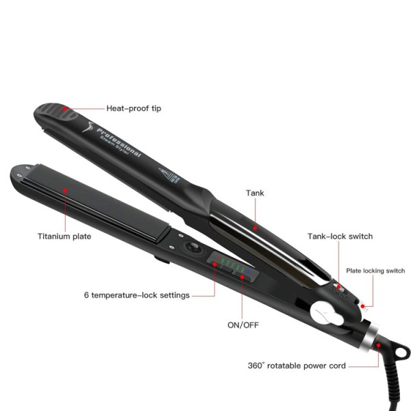 Professional Electric Hair Steam Straightener Flat Iron Fast Heating Ceramic Plates for Household Outdoor Use Soft Smooth