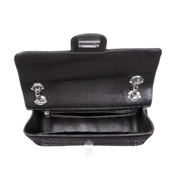Authentic Crocodile Belly Skin Women Purse Genuine Alligator Leather Lady Flap Bag Silver Chain  Female Shoulder Bag