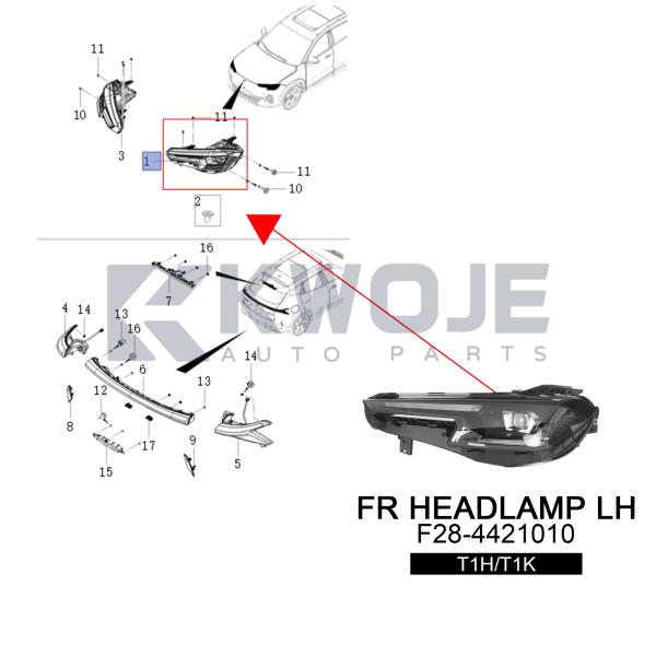 Jetour T1H T1K Car Headlights OE F28-4421010 Replacement