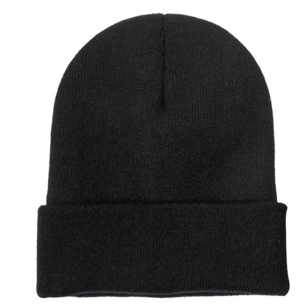 Custom Logo Embroidery Unisex Acrylic Knit Cuffed Cap Warm Winter Knit Hats Beanie for SKI
