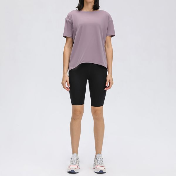 Loose Fit Short Sleeve Workout Top Light Sage Soft Stretch Fabric Breathable Quick Dry