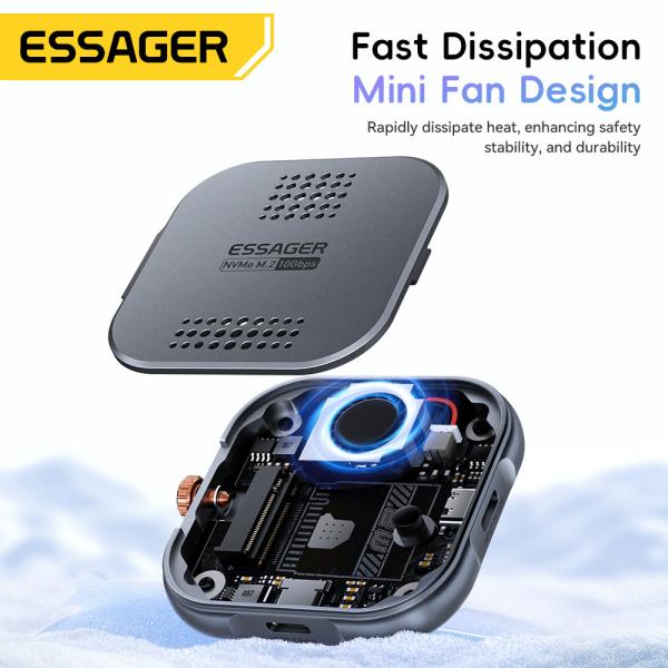 ESSAGER ES-YP01 100W 10Gbp USB 3.2 External Hard Drive Aluminum Type C Magnetic Nvme 2230 M.2 SSD HDD Enclosure