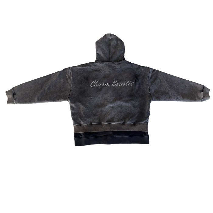 A530 Chiying Vintage Acid Wash Double Layer Zip Up Hoodie Men Oversized Cursive Back Print Streetwear Jacket