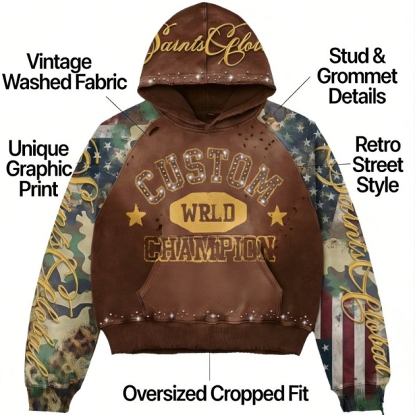 OEM Custom Heavyweight Wash Graphic Cropped Boxy Hoodie Vendor