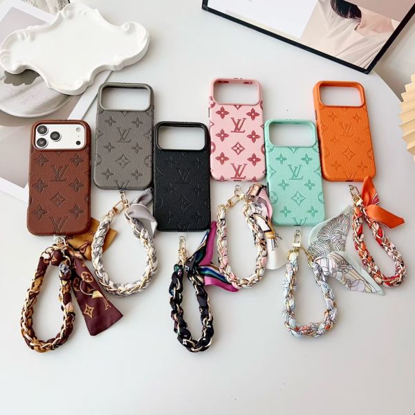 Genuine Leather Vintage LV Full-Cover Phone Case with Accessories