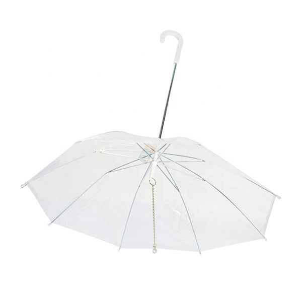 Custom Foldable Waterproof White Transparent Pet Plastic Umbrella with Aluminum Handle
