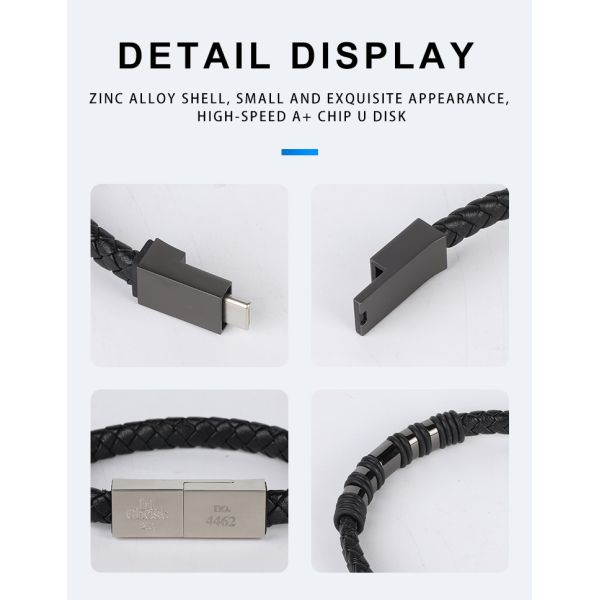 PU кроет кожей зарядный кабель браслета 22.5cm с USB диска 32GB 64GB u