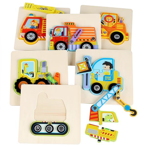 Wooden Vehicle Puzzle Baby DIY Education Development Toy Montessori Color Shape Learning