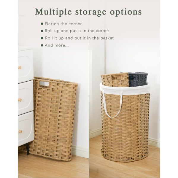 Large Laundry Hamper Laundry Basket Round Handwoven Wicker Laundry Baskets Rattan Laundry Basket With Removable Bag Handles 2 Mesh Bags For Living Room Bedroom Natural