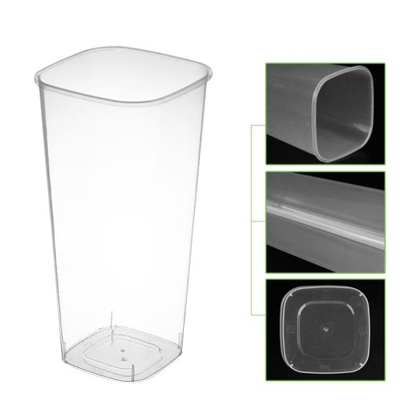 Bubble Tea Plastic Cup With Lid And Fork Square Cup Disposable For Fruit Tea 960ml Boba Drinking Cups