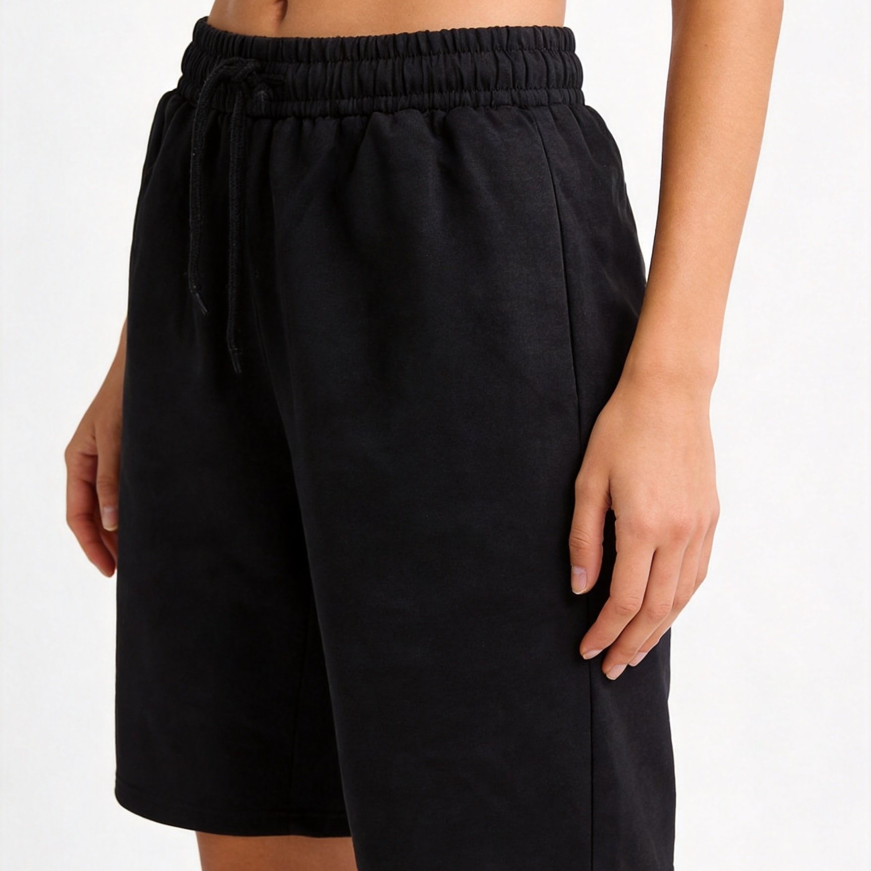 Elastic Drawstring Sports Sweat Shorts Vintage Wash Cotton Blend Mens Shorts Black