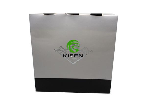 150 * 160 * 80mm Recycled Coated Paper Bags , Black / White Retail Bags With Logo