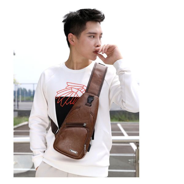 Unisex PU Leather Chest Bag for Men Customized Color Messenger Bag
